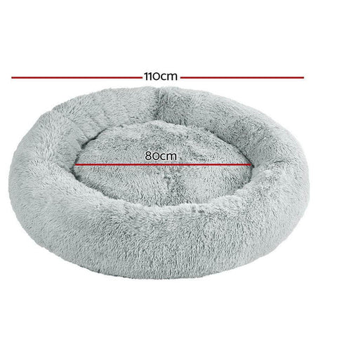 Pet Bed Dog Cat 110cm Calming Extra Large Soft Plush Light Grey