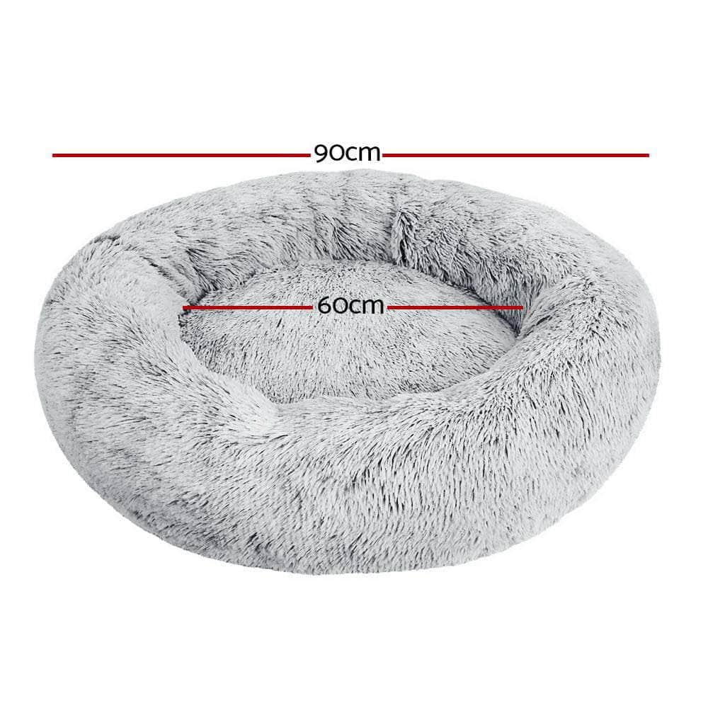 Pet Bed Dog Cat 90cm Large Calming Soft Plush Light Charcoal