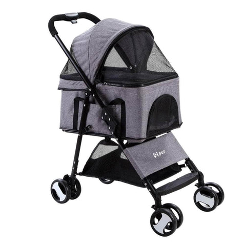 Pet Stroller Dog Pram Cat Carrier Travel Large Pushchair Foldable 4 Wheels Grey