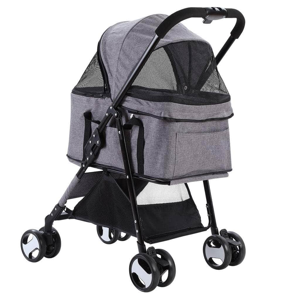 Pet Stroller Dog Pram Cat Carrier Travel Large Pushchair Foldable 4 Wheels Grey