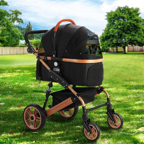 Pet Stroller Dog Pram Large Cat Carrier Travel Foldable Pushchair 4 Wheels