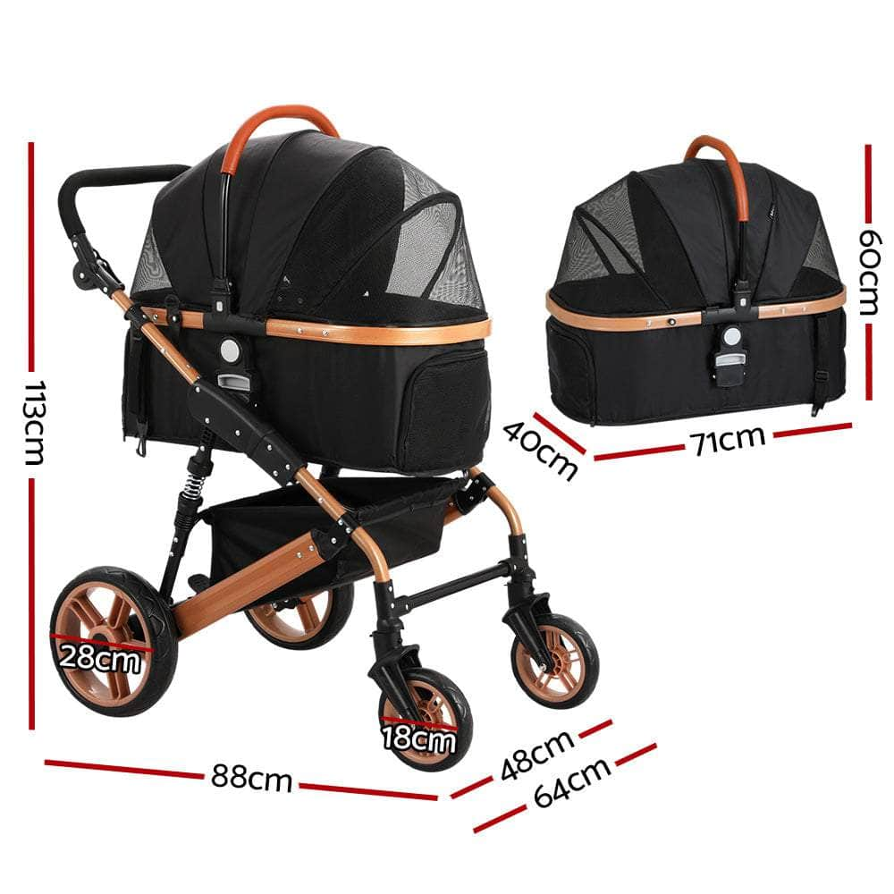 Pet Stroller Dog Pram Large Cat Carrier Travel Foldable Pushchair 4 Wheels