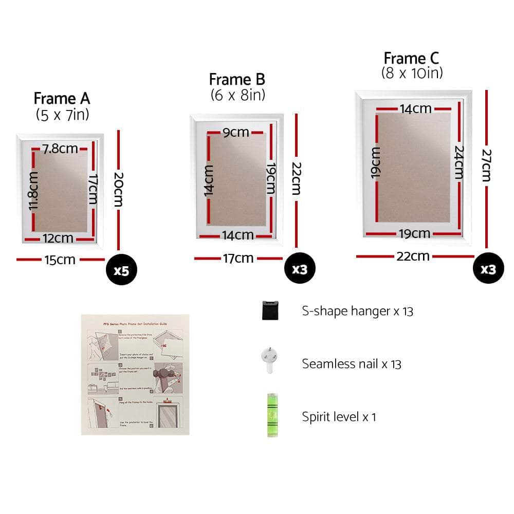 Photo Frames Art Holder 11Pcs 5X7" 6X8" 8X10" White