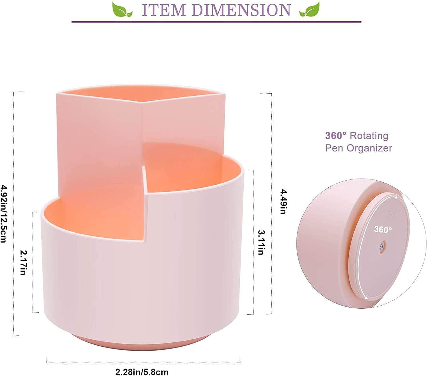 Pink 360° Rotating Pen Holder With 3 Layers For Desk Organization