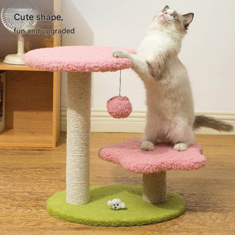 Pink Compact Cat Climbing Frame with Dual-Level Sisal Posts and Playful Design