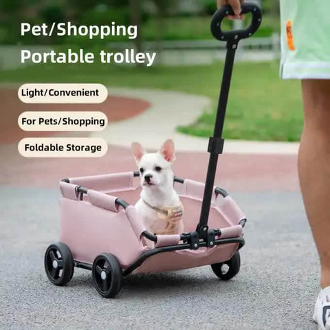 Pink Compact Foldable Pet Stroller for Dogs and Cats