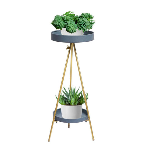 Plant Stand 2 Tiers Outdoor Indoor Grey Gold Large