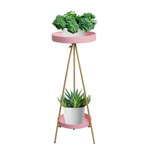 Plant Stand 2 Tiers Outdoor Indoor Pink Gold Large