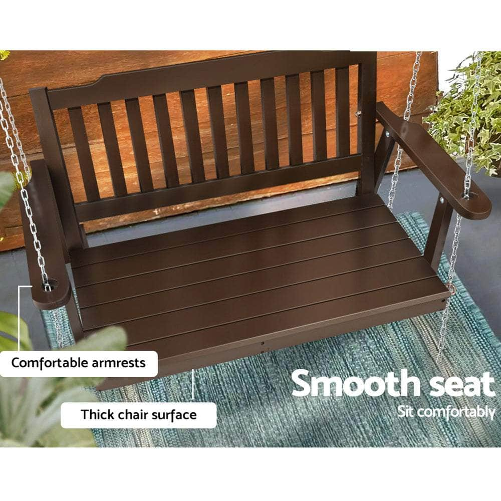 Porch Swing Chair with Chain Garden Bench Outdoor Furniture Wooden Brown