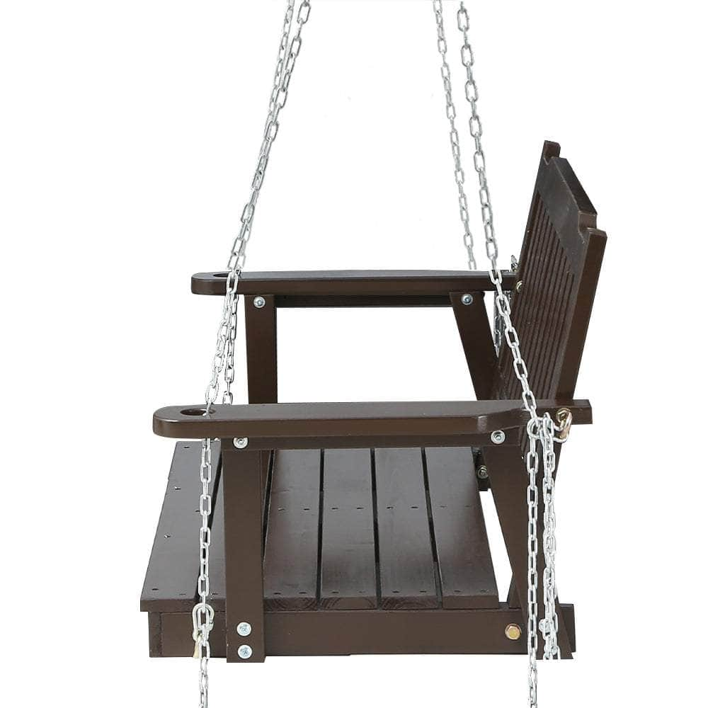 Porch Swing Chair With Chain Garden Bench Outdoor Wooden Brown