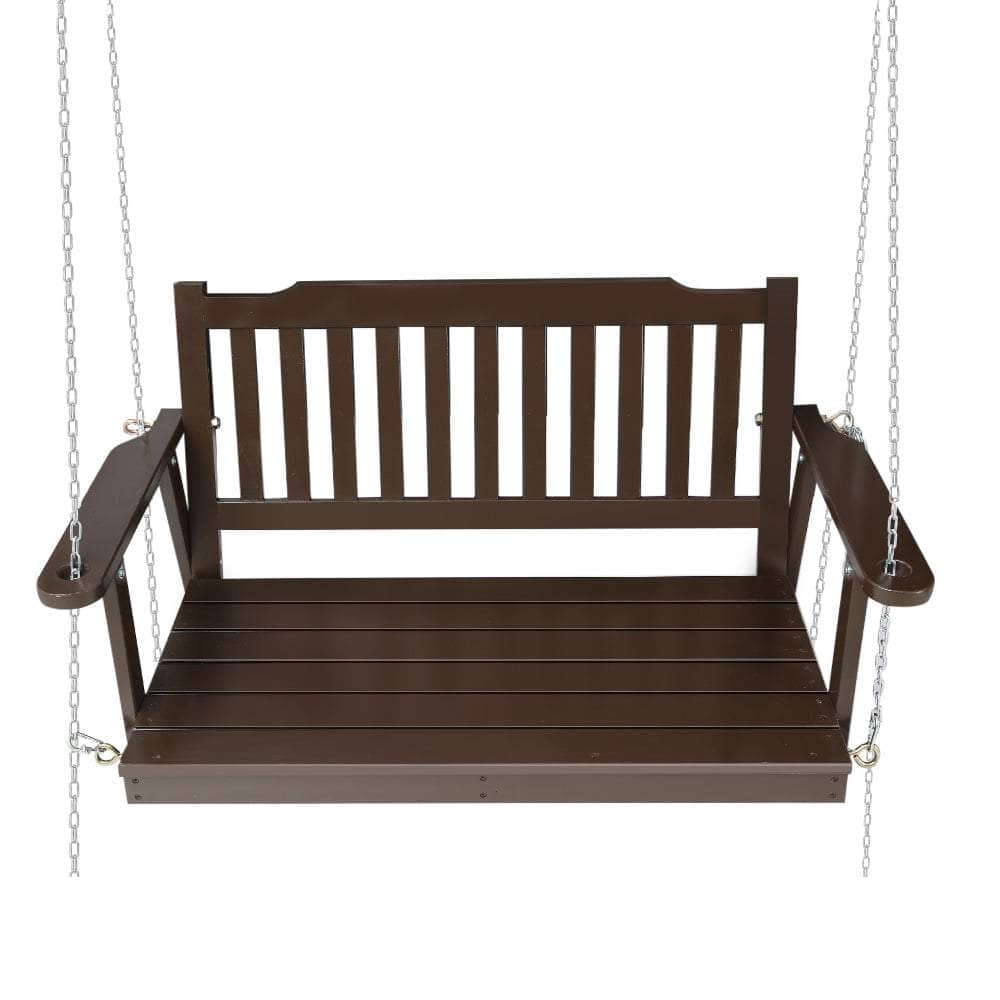 Porch Swing Chair With Chain Garden Bench Outdoor Wooden Brown