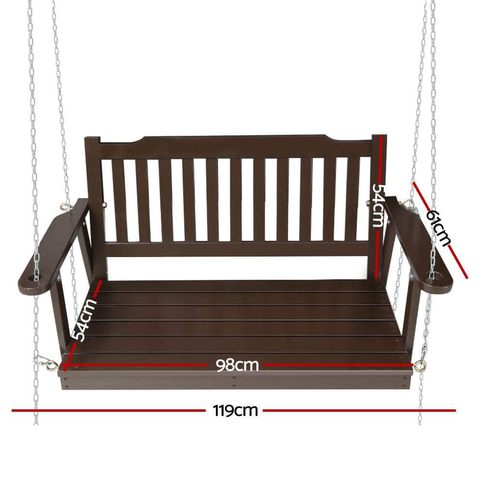 Porch Swing Chair With Chain Garden Bench Outdoor Wooden Brown