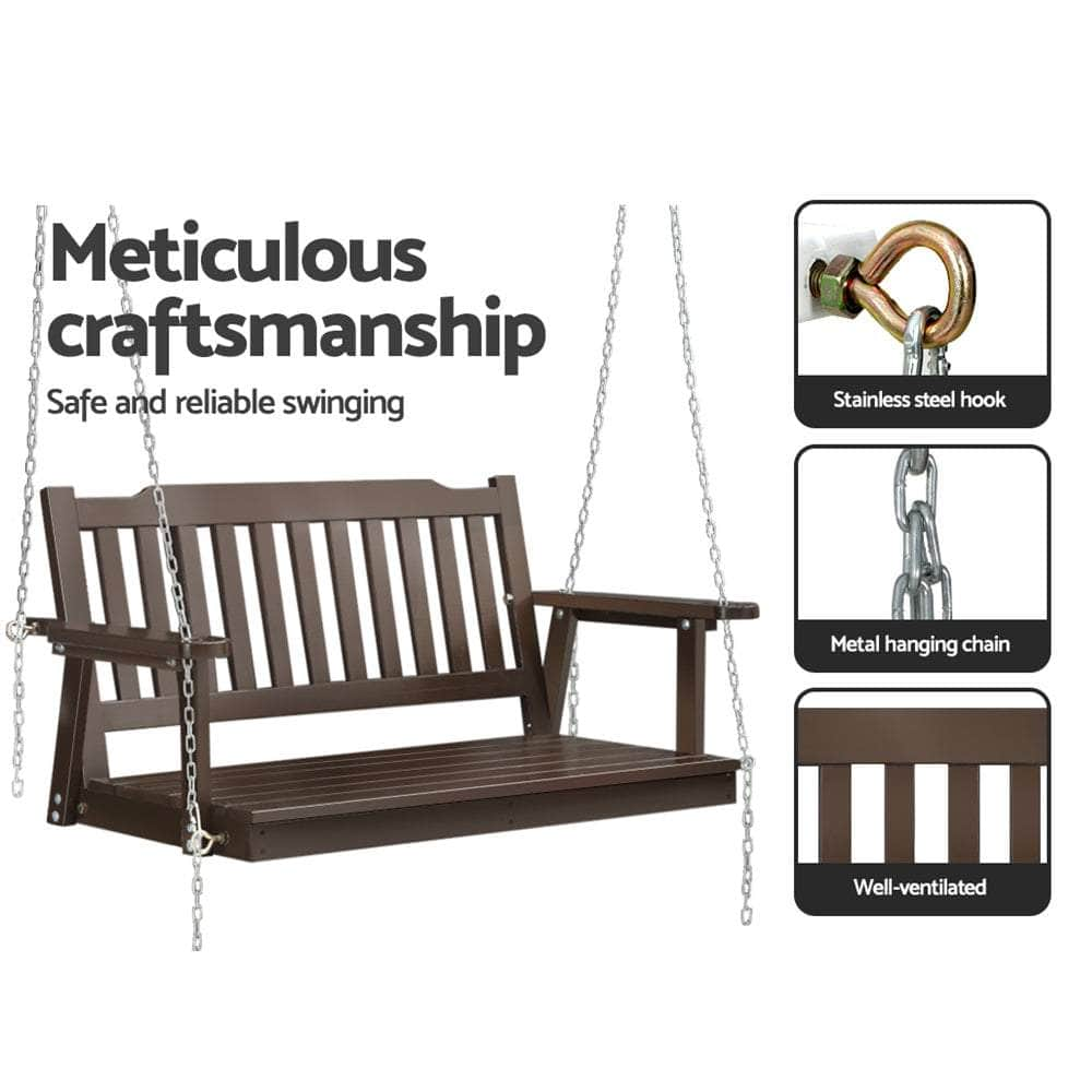 Porch Swing Chair With Chain Garden Bench Outdoor Wooden Brown