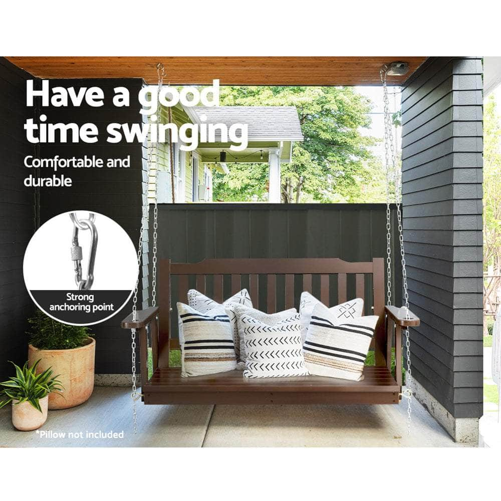 Porch Swing Chair With Chain Garden Bench Outdoor Wooden Brown