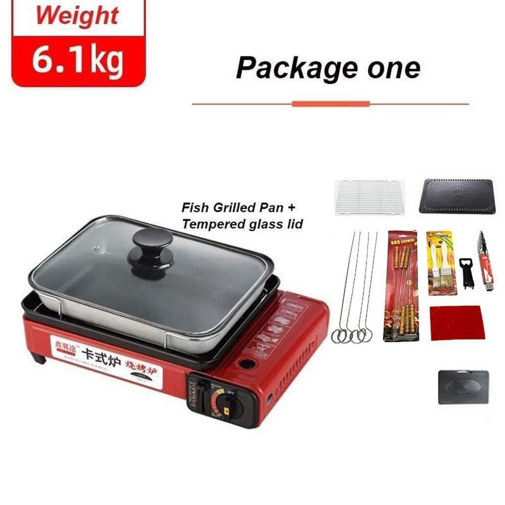 Portable Gas Stove Butane Bbq Camping Gas Cooker With Non Stick Plate Red Without Fish Pan And Lid