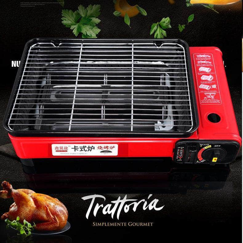 Portable Gas Stove Butane Bbq Camping Gas Cooker With Non Stick Plate Red Without Fish Pan And Lid