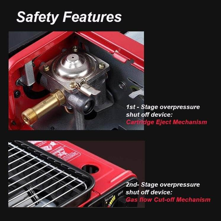 Portable Gas Stove Butane Bbq Camping Gas Cooker With Non Stick Plate Red Without Fish Pan And Lid