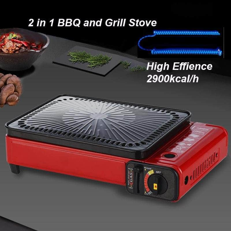 Portable Gas Stove Butane Bbq Camping Gas Cooker With Non Stick Plate Red Without Fish Pan And Lid