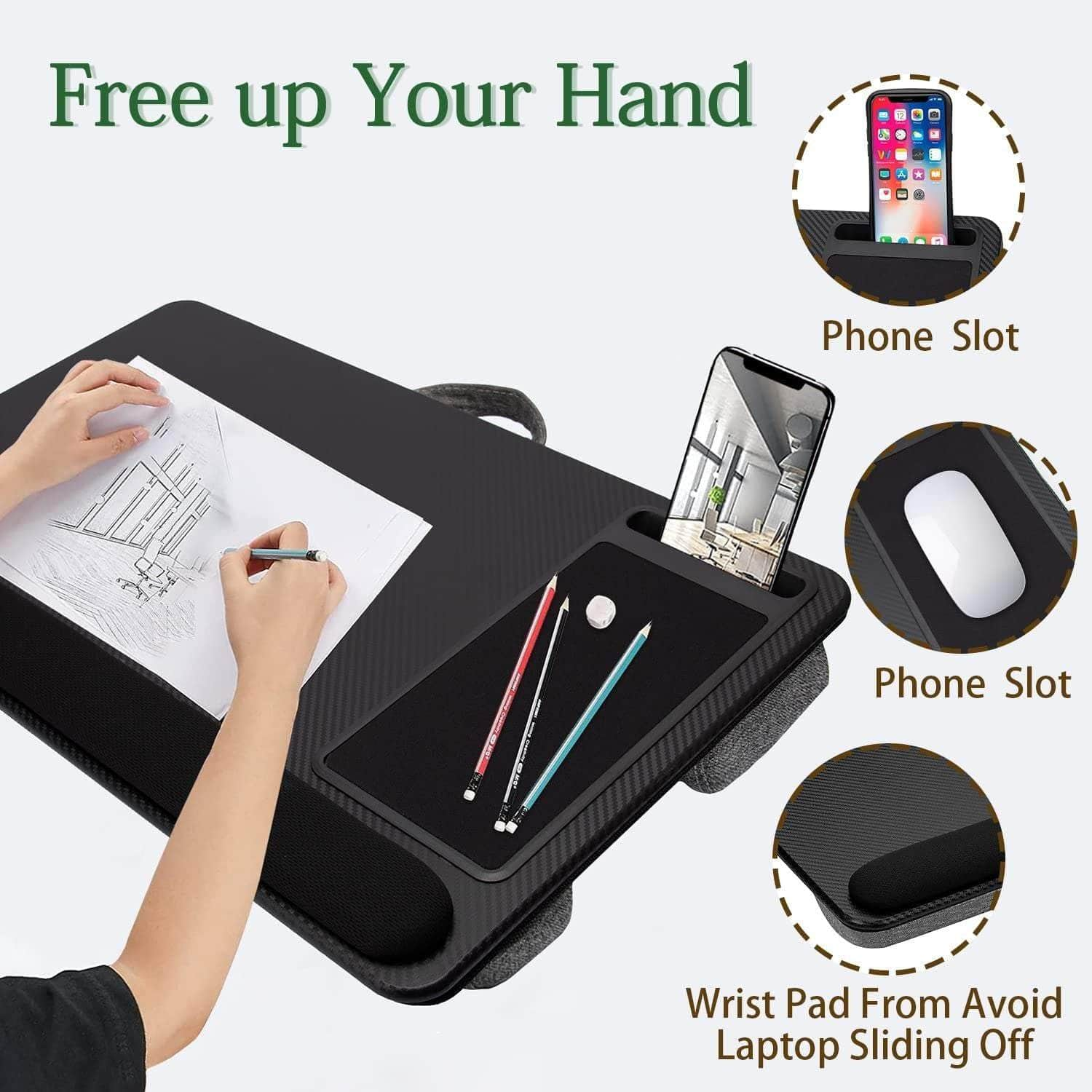 Portable Laptop Desk with Device Ledge Mouse Pad and Phone Holder