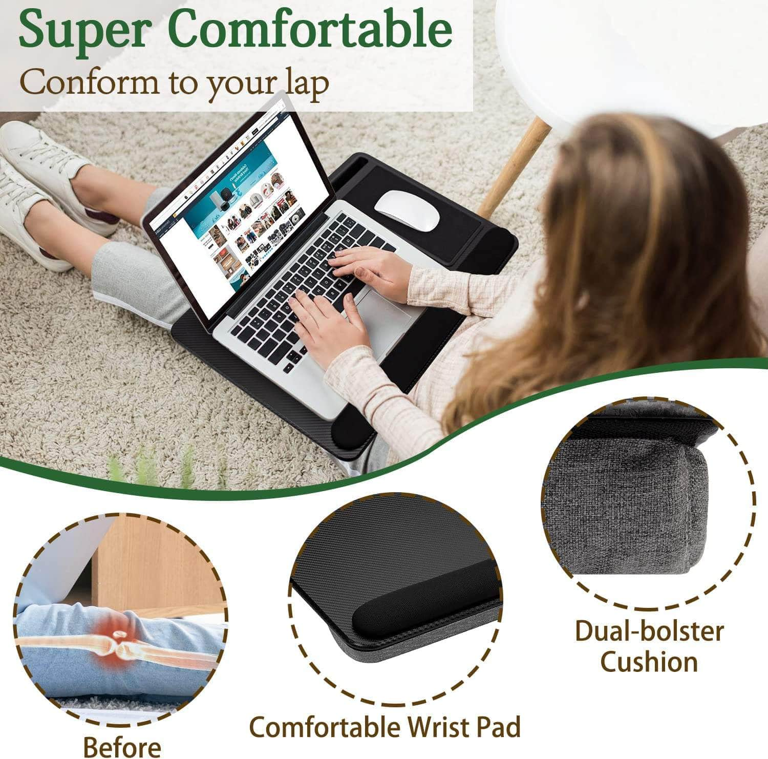 Portable Laptop Desk with Device Ledge Mouse Pad and Phone Holder