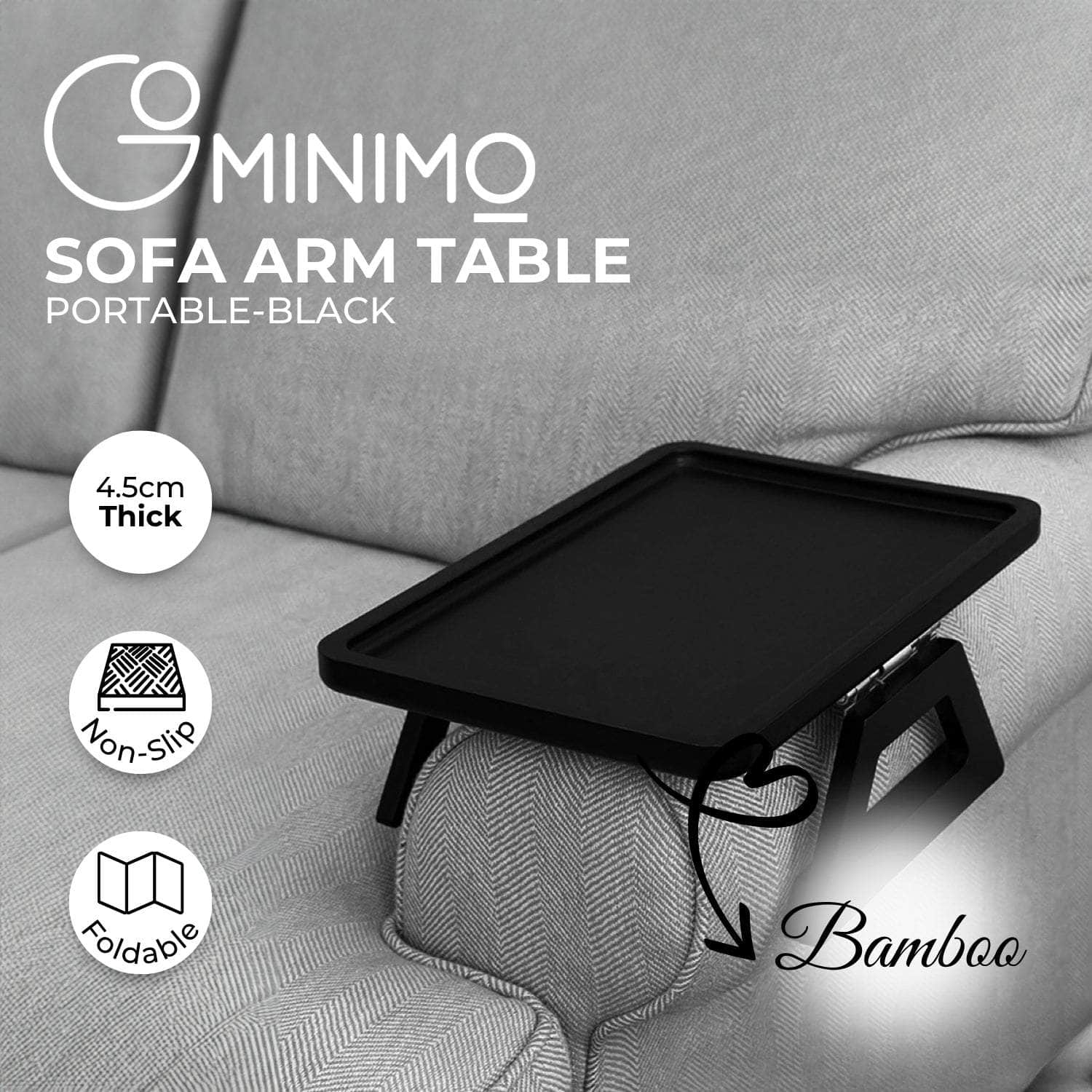 Portable Sofa Arm Tray For Wide Couches(Black)