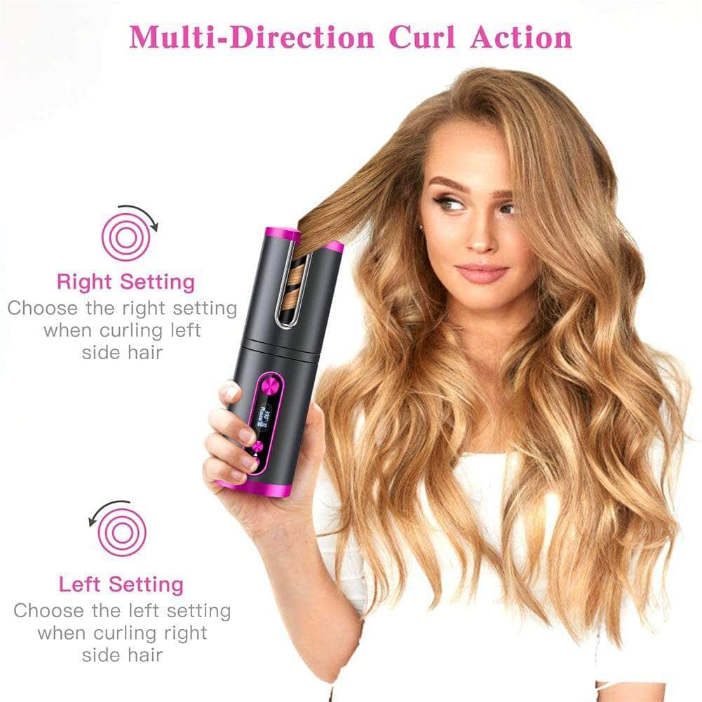 Portable Wireless Hair Curler With Led Display (Pink)