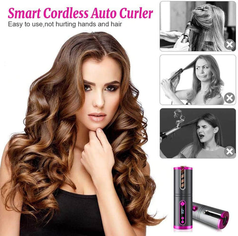 Portable Wireless Hair Curler With Led Display (Pink)