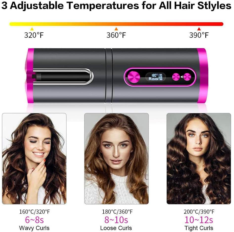 Portable Wireless Hair Curler With Led Display (Pink)