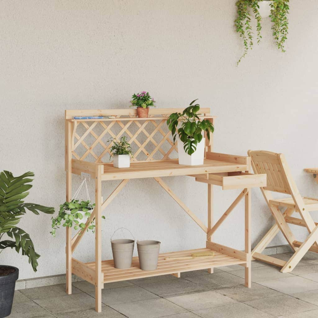 Potting Bench with Trellis Solid Wood Fir