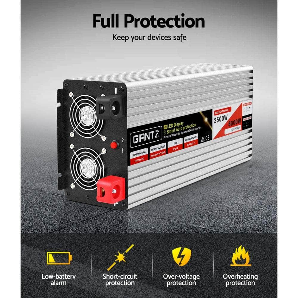 Power Inverter 12V To 240V 2500W/5000W Pure Sine Wave Camping Car Boat