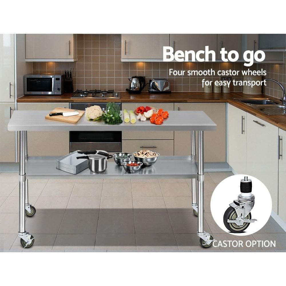 Premium 1524X610Mm Stainless Steel Kitchen Bench With Wheels