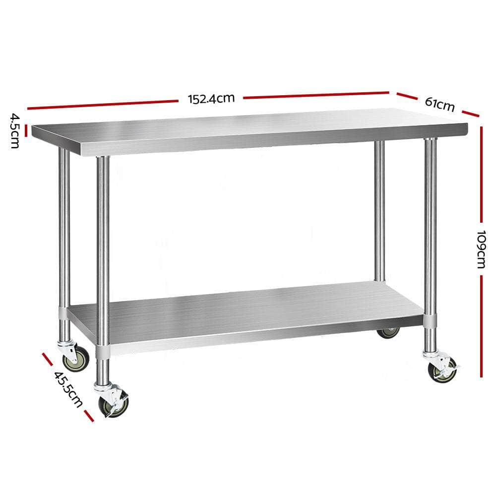 Premium 1524X610Mm Stainless Steel Kitchen Bench With Wheels