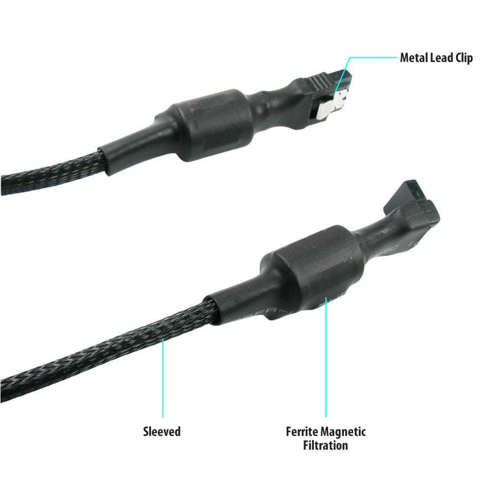 Premium Sata 3 Hdd Ssd Data Cable Sleeved With Ferrite Bead Lead Clip Angle