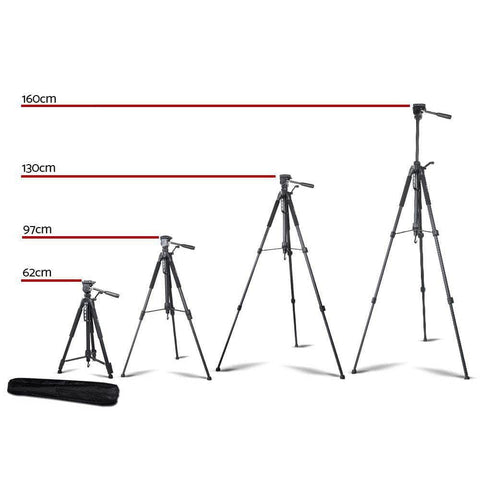 Professional Dslr Camera Tripod Stand, Adjustable 62-160Cm Black