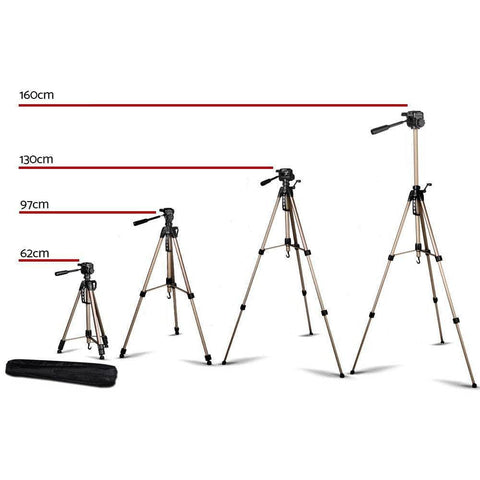 Professional Dslr Camera Tripod Stand, Adjustable 62-160Cm Gold