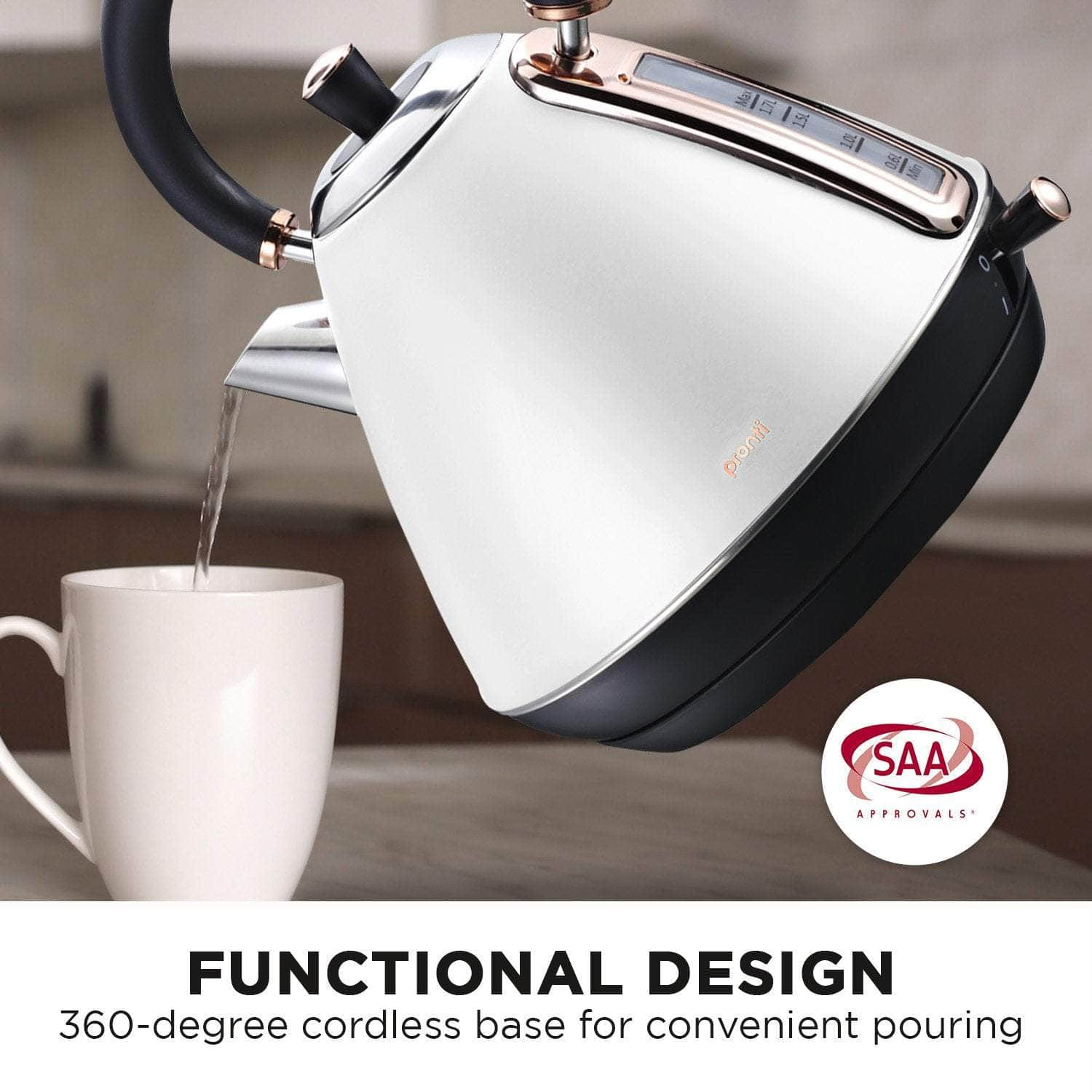 Pronti 1.7L Rose Trim Collection Kettle - White