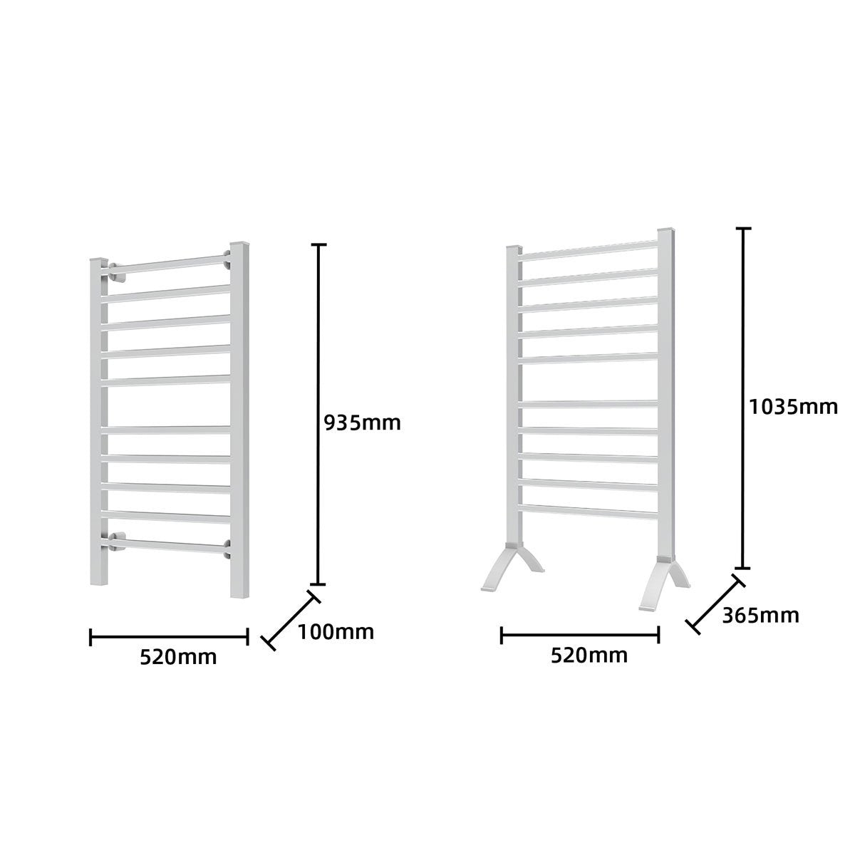 Heated Towel Rack Electric Rails Warmer 160 Watt- Silver