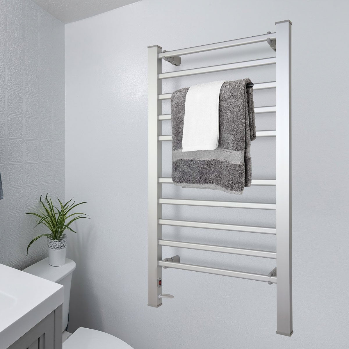 Heated Towel Rack Electric Rails Warmer 160 Watt- Silver