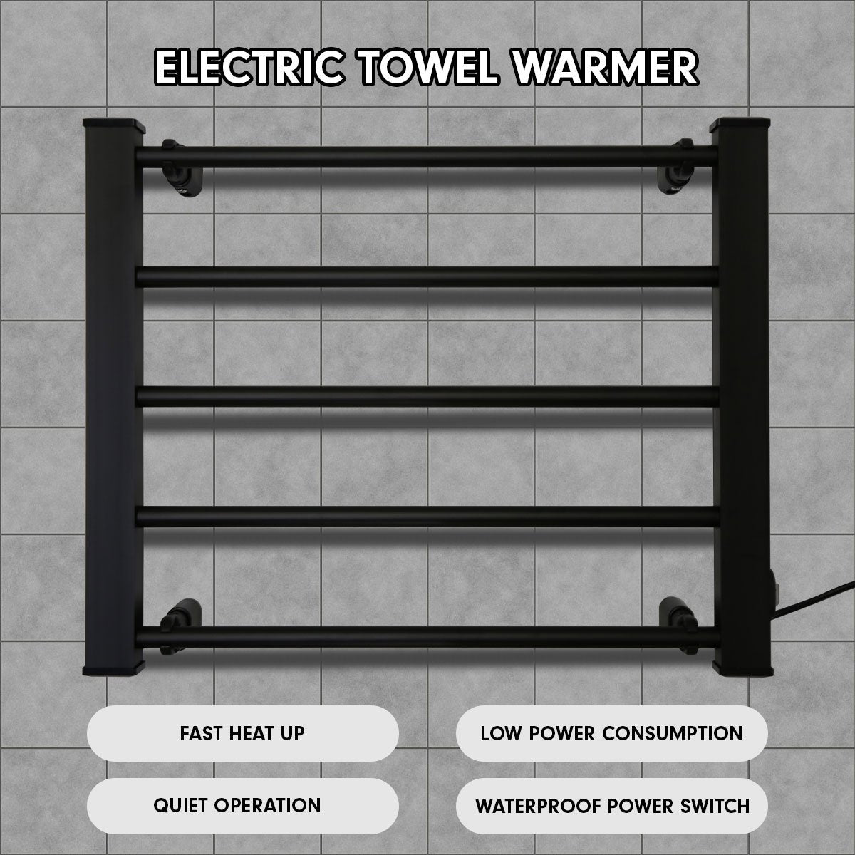 Heated Electric Towel Bathroom Rack EV-90- Black