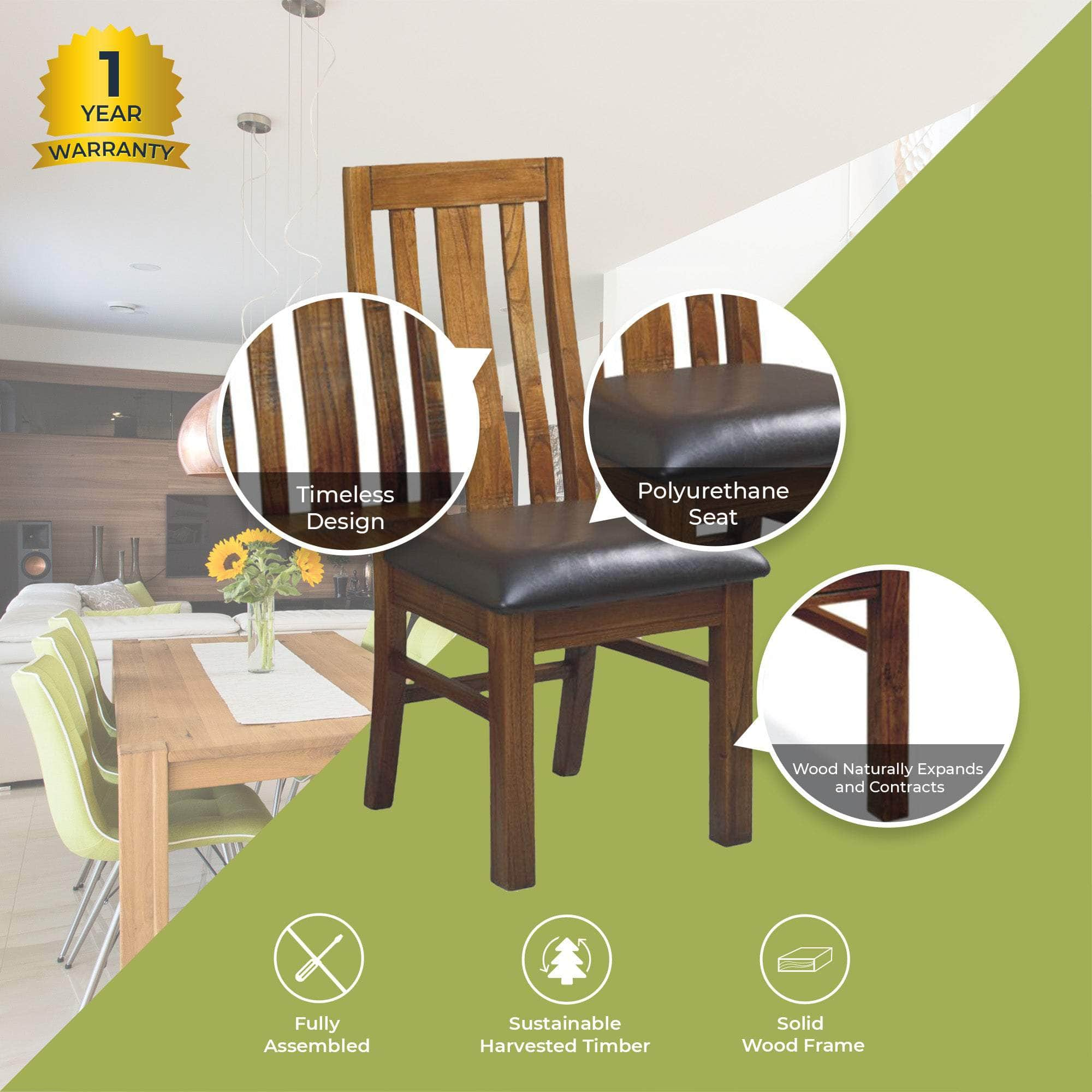 Pu Seat Dining Chair Set Of 2 Solid Ash Wood Dining Furniture -Brown