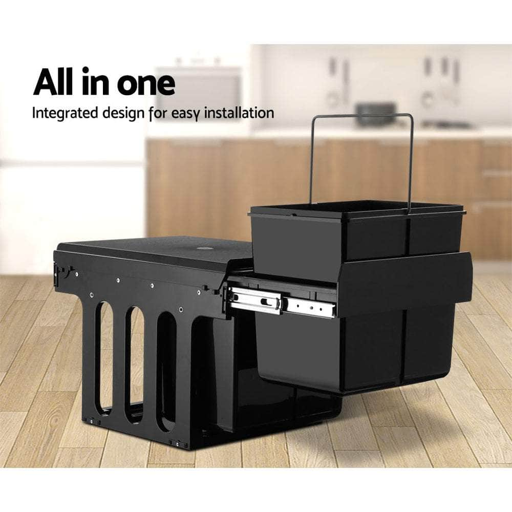 Pull Out Bin Kitchen Double Basket 2X15L Black