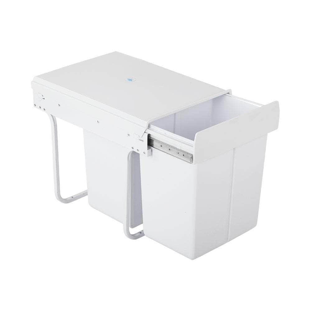 Pull Out Bin Kitchen Double Basket 2X20L White