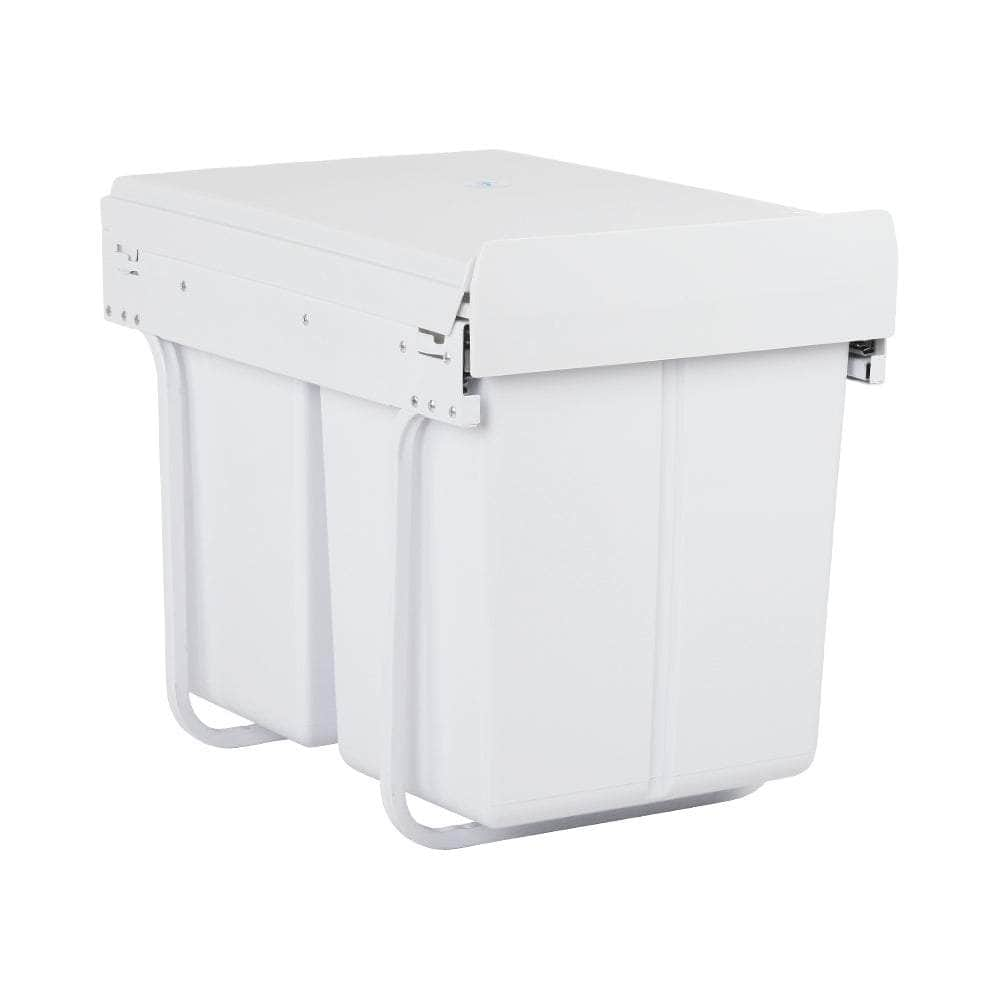 Pull Out Bin Kitchen Double Basket 2X20L White