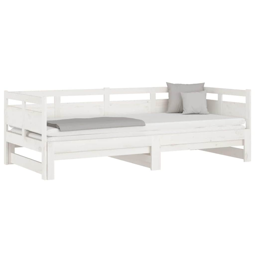 Pull-out Day Bed White Solid Wood Pine Single Size