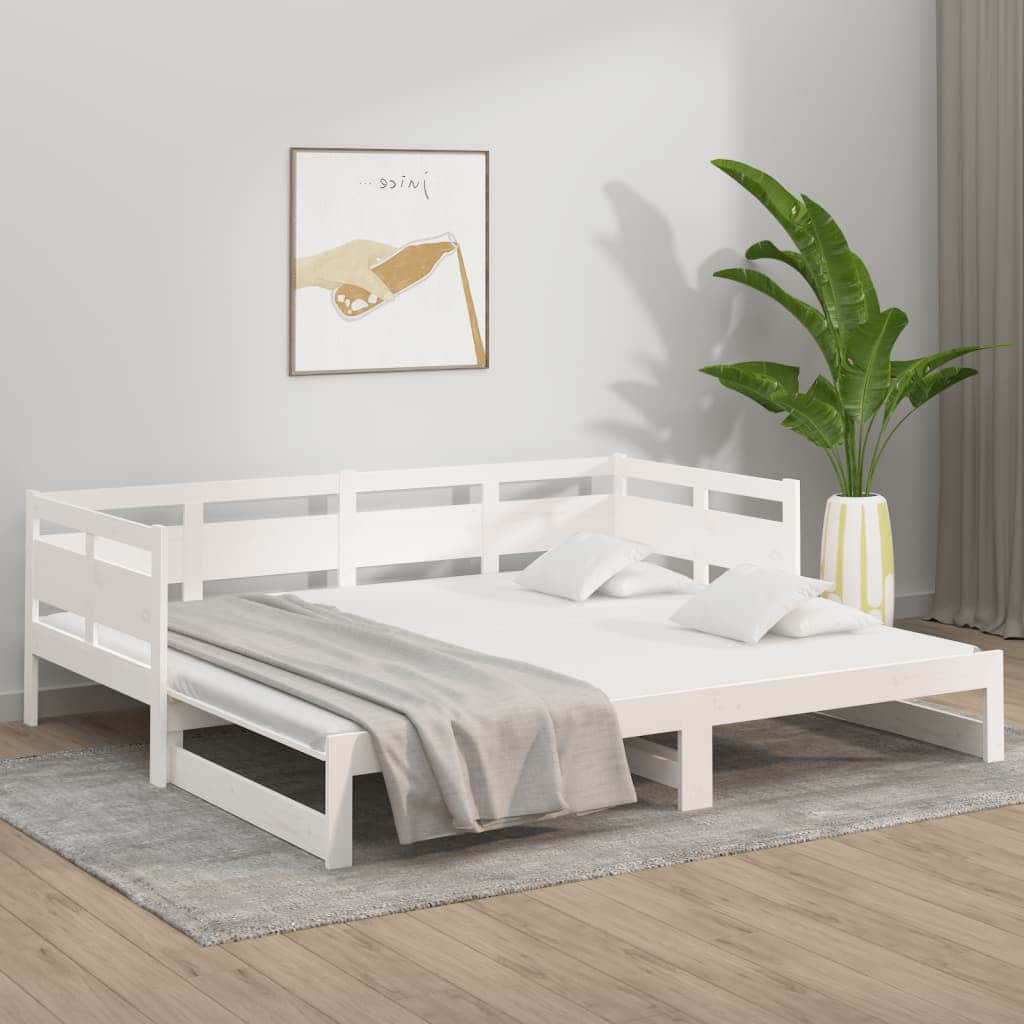 Pull-out Day Bed White Solid Wood Pine Single Size