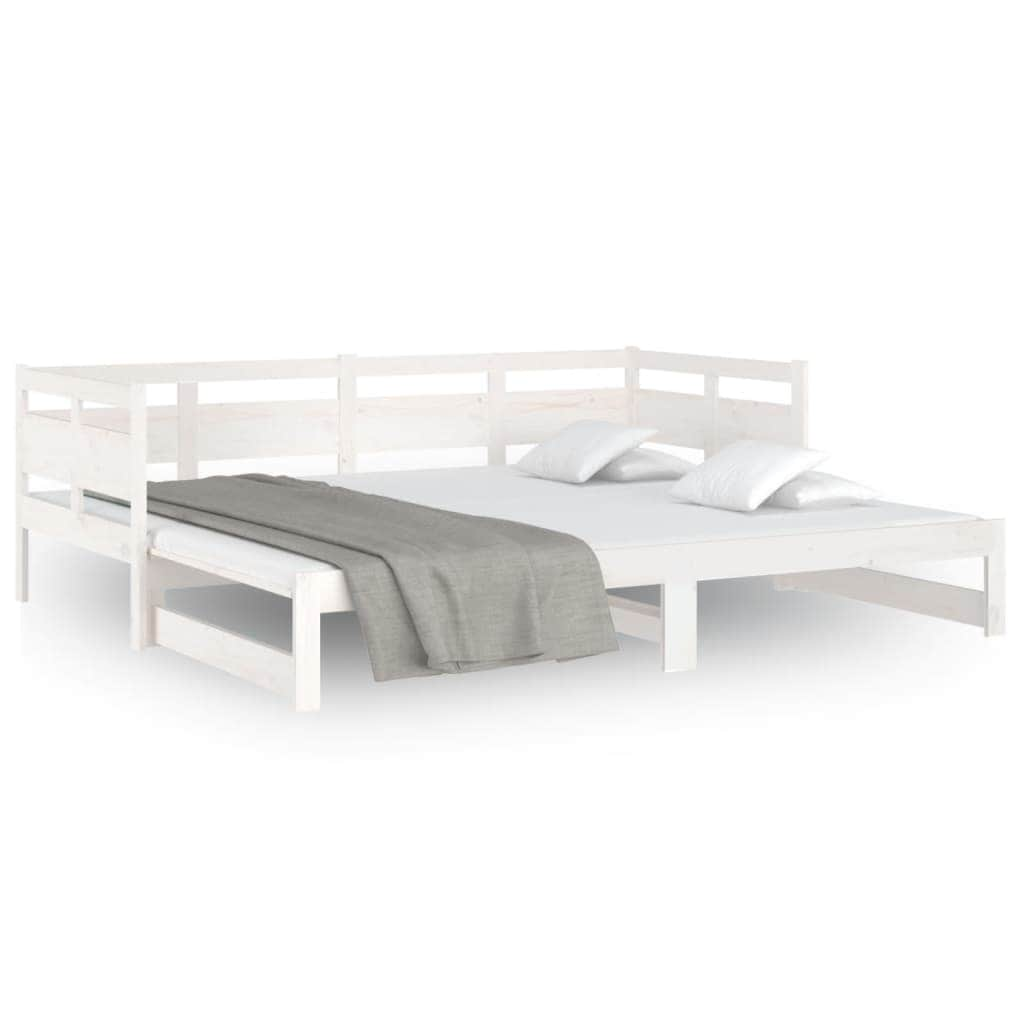 Pull-out Day Bed White Solid Wood Pine Single Size