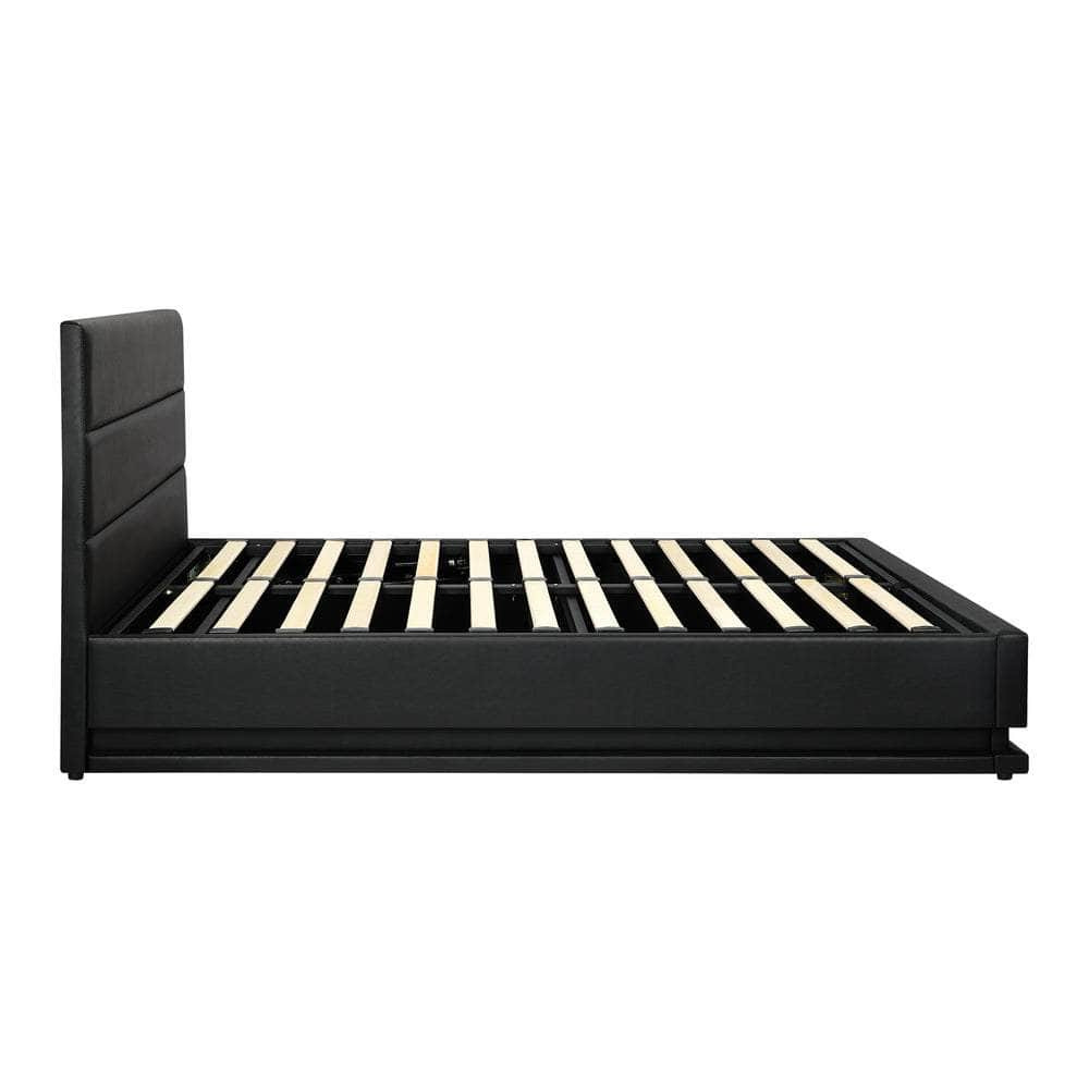 Queen Bed Frame, RBG Mattress Base with Gas Lift and Storage Space Black