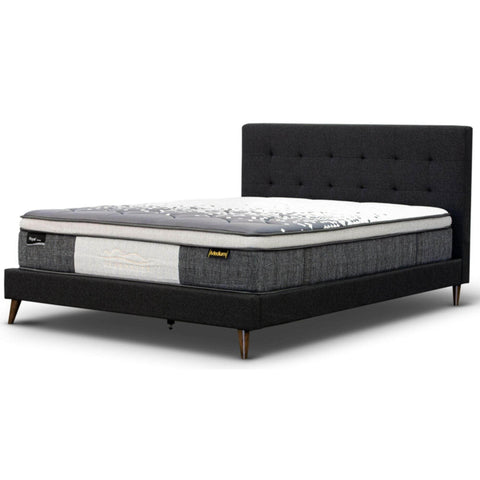 Queen Bed Platform Frame Fabric Upholstered Mattress Base - Charcoal