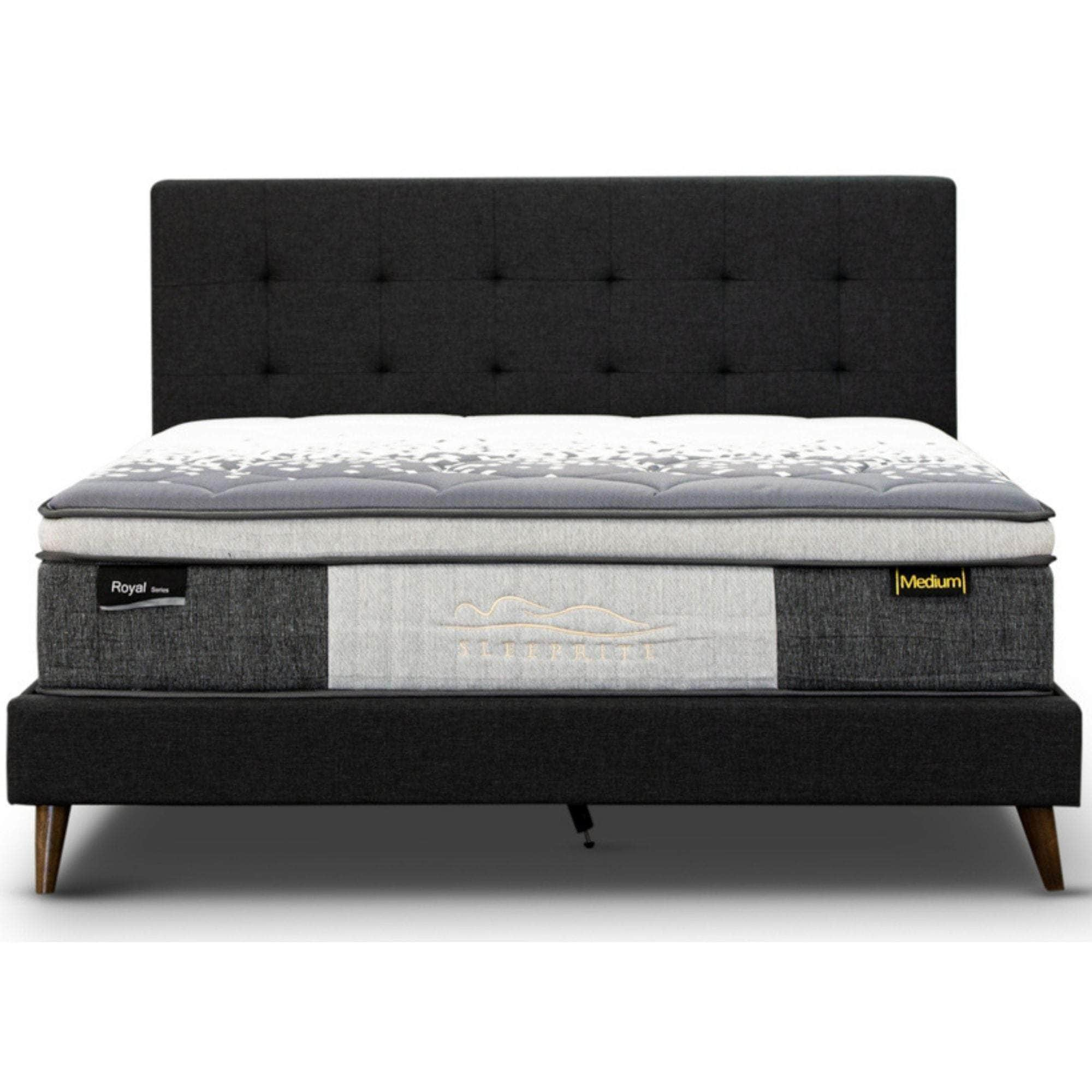 Queen Bed Platform Frame Fabric Upholstered Mattress Base - Charcoal