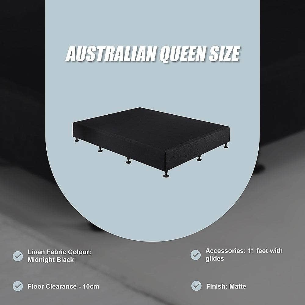 Queen Ensemble Bed Base Midnight Black Linen Fabric